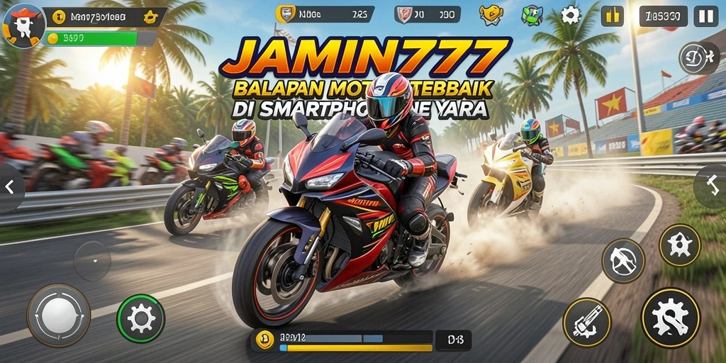 Screenshot dari gameplay seru di JAMIN777 yang menampilkan balapan motor.