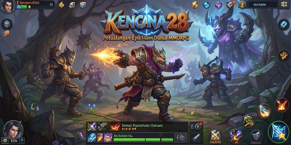 Tampilan gameplay KENCANA28 dengan aksi pertempuran seru di dunia MMORPG.