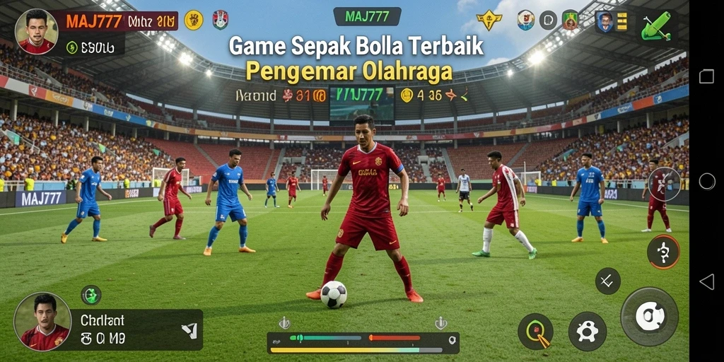 Screenshot utama MAJ777 menunjukkan gameplay seru sepak bola.